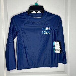 Sol Swim Boys Kids Navy Summer Crew Neck Long Sleeve Rash Guard NEW